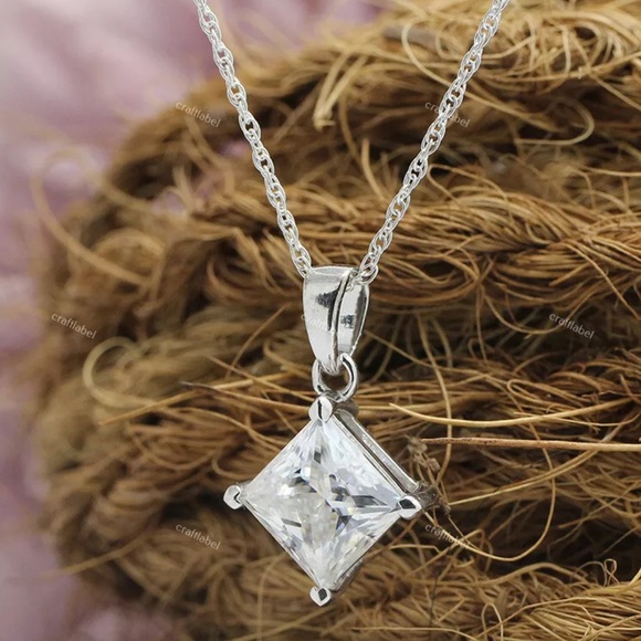 Certified Princess Cut Moissanite Diamond Necklace 2CT - Picture 3 of 12